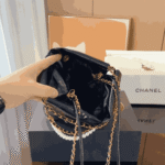 Chanel 22 Mini Shiny Crumpled Leather Handbag Pearl Black - Image 5