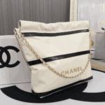 Chanel 22 Small Shiny Leather Handbag Black & White - Image 6