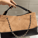 Chanel Shopping Bag Beige & Black with Gold-Tone Hardware - Image 6