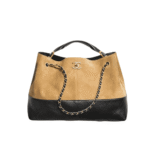 Chanel Shopping Bag Beige & Black with Gold-Tone Hardware