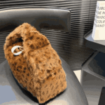 Chanel 25 Small Faux Leopard Fur Handbag Brown - Image 9