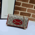 Gucci Horsebit 1955 Chain Wallet Red Leather GG Canvas - Image 3