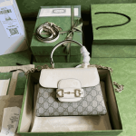 Gucci Horsebit 1955 Shoulder Bag Beige White Canvas - Image 7