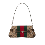 Gucci Horsebit Chain Small Shoulder Bag Beige Brown GG Canvas