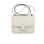 Hermès Mini Constance Shiny Alligator Leather Handbag White