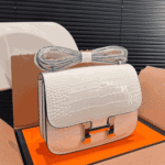 Hermès Mini Constance Shiny Alligator Leather Handbag White - Image 2