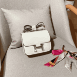 Hermès Mini Constance Shiny Alligator Leather Handbag White - Image 4