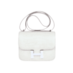 Hermès Mini Constance Shiny Alligator Leather Handbag White