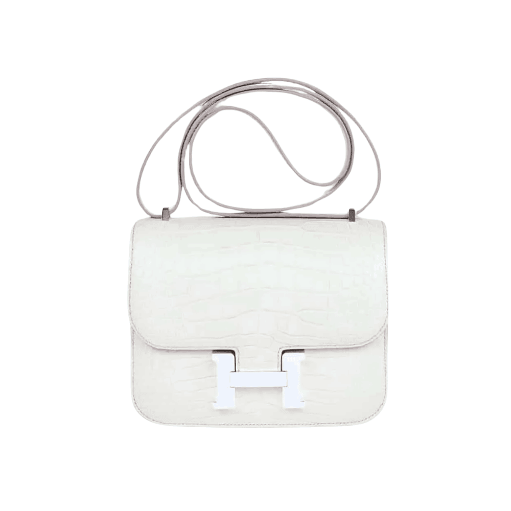 Hermès Mini Constance Shiny Alligator Leather Handbag White Hermès Mini Constance Shiny Alligator Leather Handbag White - Image 1