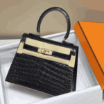 Hermès Mini Kelly K20 Leather Handbag Black Gold Hardware - Image 7
