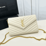 Saint Laurent Cassandre Envelope Chain Wallet White Leather - Image 5