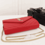 Saint Laurent Cassandre Envelope Chain Wallet Red Leather - Image 4