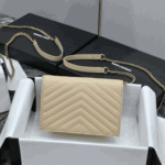 Saint Laurent Cassandre Envelope Chain Wallet Dark Beige Leather - Image 2