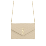 Saint Laurent Cassandre Envelope Chain Wallet Dark Beige Leather