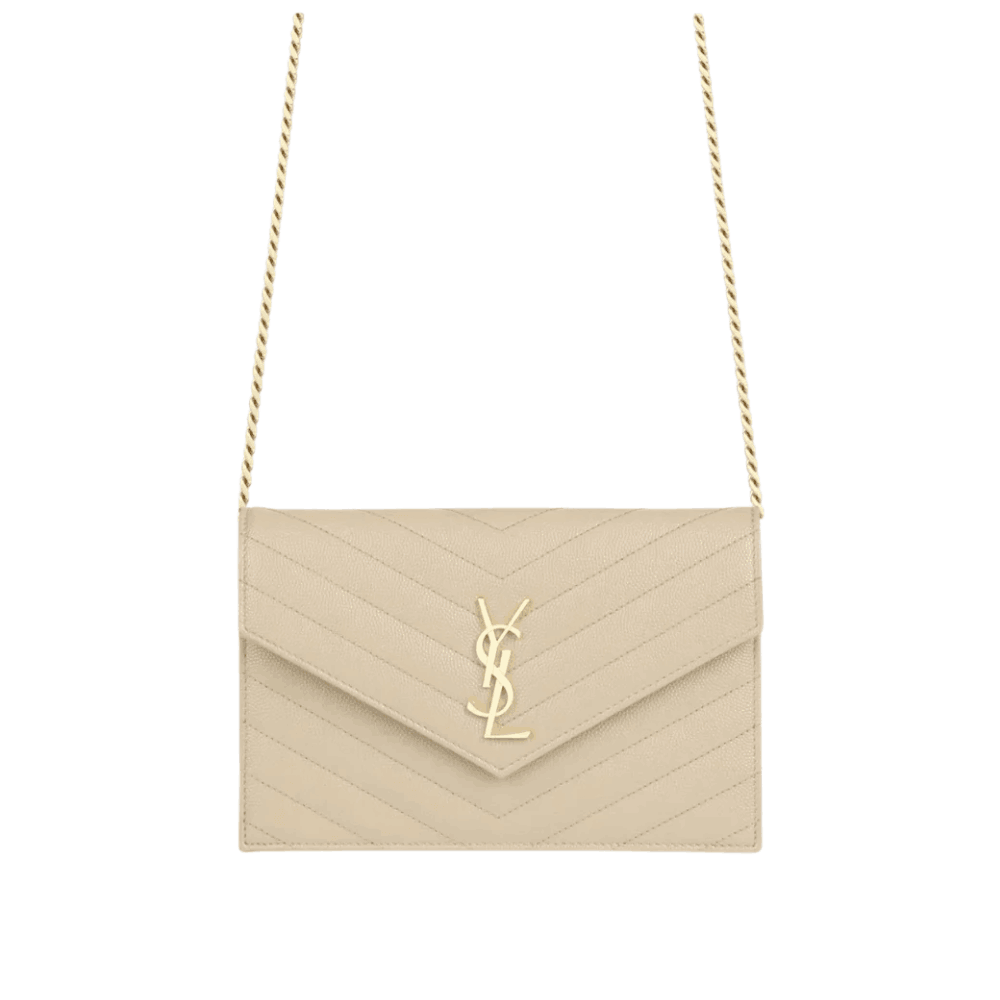 Saint Laurent Cassandre Envelope Chain Wallet Dark Beige Leather Saint Laurent Cassandre Envelope Chain Wallet Dark Beige Leather - Image 1