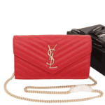 Saint Laurent Cassandre Envelope Chain Wallet Red Leather