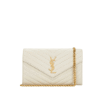 Saint Laurent Cassandre Envelope Chain Wallet White Leather
