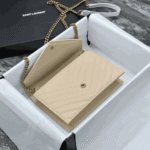 Saint Laurent Cassandre Envelope Chain Wallet Dark Beige Leather - Image 4