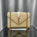 Saint Laurent Envelope Medium Bag Dark Taupe Matelassé Leather - Image 9