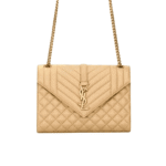 Saint Laurent Envelope Medium Matelassé Leather Bag Dark Taupe
