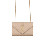 Saint Laurent Envelope Small Quilted Grain Leather Bag Beige