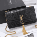 Saint Laurent Kate Medium Tassel Crocodile Embossed Leather Bag Black - Image 2