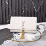 Saint Laurent Kate Medium Tassel Crocodile Embossed Leather Bag White - Image 2