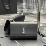 Saint Laurent Kate Medium Grain De Poudre Mirror Effect Leather Bag Black - Image 4