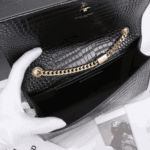 Saint Laurent Kate Medium Tassel Crocodile Embossed Leather Bag Black - Image 3