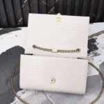 Saint Laurent Kate Medium Tassel Crocodile Embossed Leather Bag White - Image 4