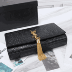 Saint Laurent Kate Medium Tassel Crocodile Embossed Leather Bag Black - Image 4