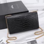 Saint Laurent Kate Medium Tassel Crocodile Embossed Leather Bag Black - Image 5