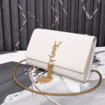 Saint Laurent Kate Medium Tassel Crocodile Embossed Leather Bag White - Image 5