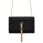 Saint Laurent Kate Medium Tassel Crocodile Embossed Leather Bag Black