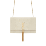 Saint Laurent Kate Medium Tassel Crocodile Embossed Leather Bag White