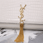 Saint Laurent Kate Medium Tassel Crocodile Embossed Leather Bag White - Image 9