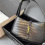 Saint Laurent Le 5 À 7 Crocodile-Embossed Leather Hobo Bag Black - Image 4