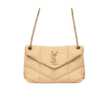 Saint Laurent Loulou Puffer Small Shoulder Bag Beige Leather