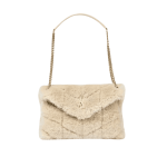 Saint Laurent Loulou Shearling Puffer Bag Beige