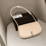 Saint Laurent Mini Voltaire Box Leather Shoulder Bag Cream - Image 3