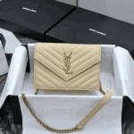Saint Laurent Cassandre Envelope Chain Wallet Dark Beige Leather - Image 5