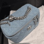 Light Blue Denim Vanity Bag With Heart Chain - Image 2