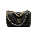 Chanel 19 Handbag Black Shiny Leather