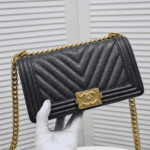 Chanel Boy Chevron Medium Handbag Black with Gold Hardware - Image 3