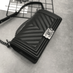 Chanel Boy Chevron Medium Handbag Black with Silver Hardware - Image 3