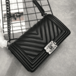 Chanel Boy Chevron Medium Handbag Black with Silver Hardware - Image 4