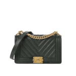 Chanel Boy Chevron Medium Handbag Black with Gold Hardware