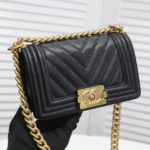 Chanel Boy Chevron Small Handbag Black with Gold Hardware - Image 6
