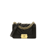 Chanel Boy Chevron Small Handbag Black with Gold Hardware