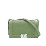 Chanel Boy Medium Handbag Metallic Olive